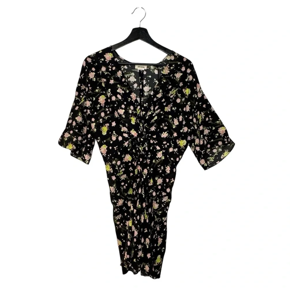 Zadig & Voltaire Black Floral Rozom Soft Crinkle Roses Summer Slim Mini Dress - Picture 2 of 9